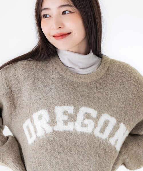 coca（coca）（コカ）の「ブークレーニット ロゴトップス（ニット/セーター・レディース・グレー/グレイッシュベージュ/レッド/チャコール・M/L）」の5枚目の写真