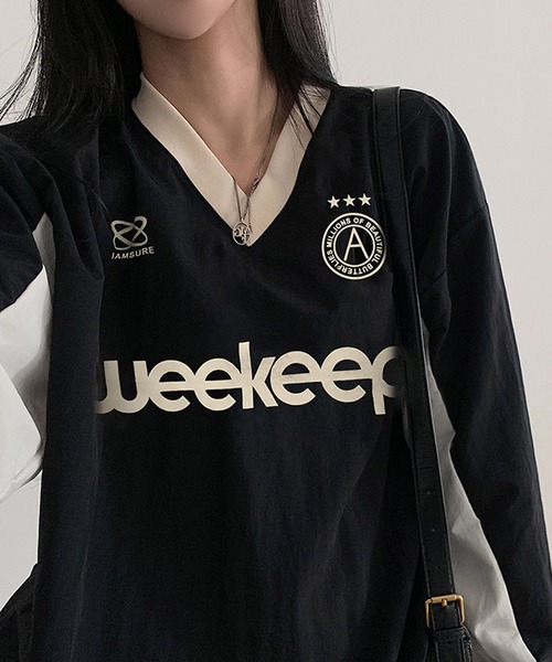 MEMECLE（メメクル）の「【 MEMECLE / メメクル 】プリントVネックゲームシャツ（Tシャツ/カットソー・レディース・ブラック/レッド/グレー/ネイビー・M/L/S）」の6枚目の写真