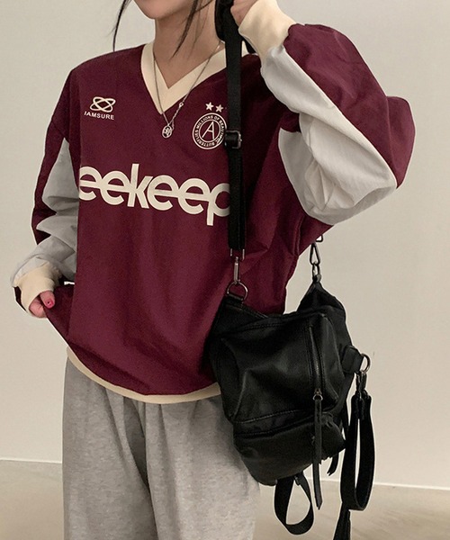 MEMECLE（メメクル）の「【 MEMECLE / メメクル 】プリントVネックゲームシャツ（Tシャツ/カットソー・レディース・ブラック/レッド/グレー/ネイビー・M/L/S）」の8枚目の写真