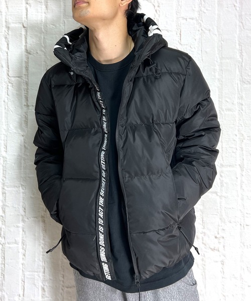 中綿フードダウンジャケット マウンテンジャケット メンズ ロゴ入り