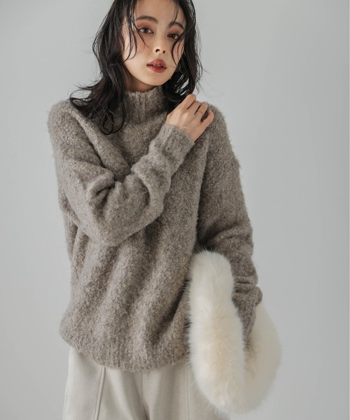 Lajour(ラジュール)の「日本製ハイネックエコニット(ニット/セーター・レディース・ピンク/グレー/ベージュ/ブルー・フリー)」の9枚目の写真