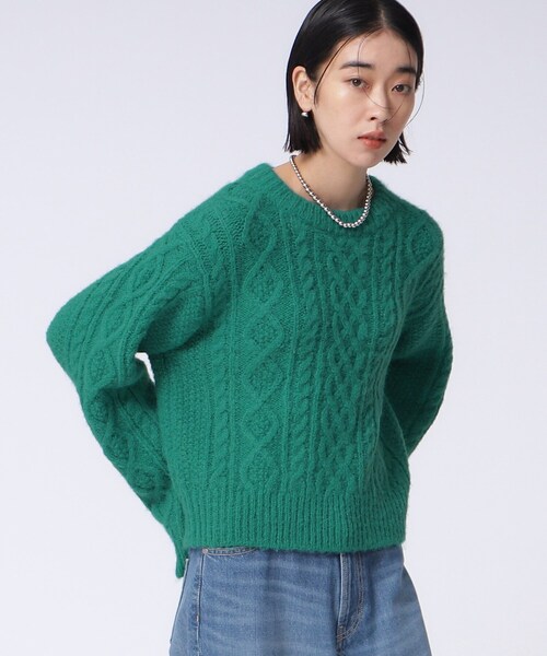 GALLEST（ギャレスト）の「ヘアリーケーブルニット（ニット/セーター・レディース・ホワイト系/グリーン/チャコール・38）」の3枚目の写真