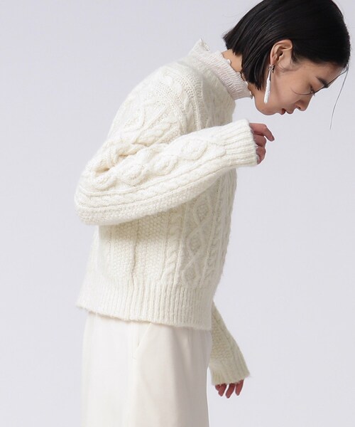 GALLEST（ギャレスト）の「ヘアリーケーブルニット（ニット/セーター・レディース・ホワイト系/グリーン/チャコール・38）」の6枚目の写真
