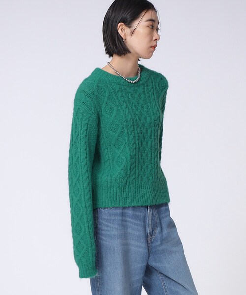 GALLEST（ギャレスト）の「ヘアリーケーブルニット（ニット/セーター・レディース・ホワイト系/グリーン/チャコール・38）」の8枚目の写真