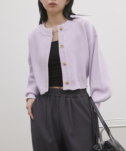 Aunt Marie's（アントマリーズ）の「【前後2WAY】クルーネッククロップドカラーカーデ（カーディガン/ボレロ・レディース・イエロー/ホワイト/ピンク/グレー/パープル/ブラック・FREE）」の4枚目の写真