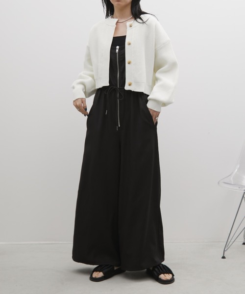 Aunt Marie's（アントマリーズ）の「【前後2WAY】クルーネッククロップドカラーカーデ（カーディガン/ボレロ・レディース・イエロー/ホワイト/ピンク/グレー/パープル/ブラック・FREE）」の8枚目の写真