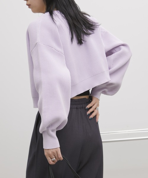 Aunt Marie's（アントマリーズ）の「【前後2WAY】クルーネッククロップドカラーカーデ（カーディガン/ボレロ・レディース・イエロー/ホワイト/ピンク/グレー/パープル/ブラック・FREE）」の12枚目の写真