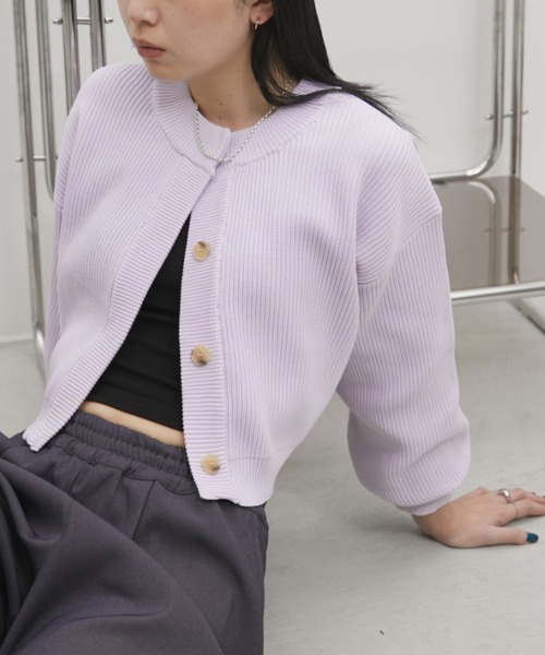 Aunt Marie's（アントマリーズ）の「【前後2WAY】クルーネッククロップドカラーカーデ（カーディガン/ボレロ・レディース・イエロー/ホワイト/ピンク/グレー/パープル/ブラック・FREE）」の14枚目の写真