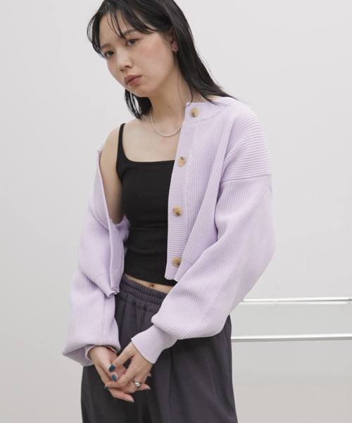 Aunt Marie's（アントマリーズ）の「【前後2WAY】クルーネッククロップドカラーカーデ（カーディガン/ボレロ・レディース・イエロー/ホワイト/ピンク/グレー/パープル/ブラック・FREE）」の15枚目の写真