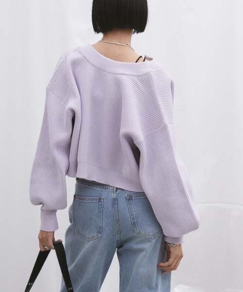 Aunt Marie's（アントマリーズ）の「【前後2WAY】クルーネッククロップドカラーカーデ（カーディガン/ボレロ・レディース・イエロー/ホワイト/ピンク/グレー/パープル/ブラック・FREE）」の21枚目の写真