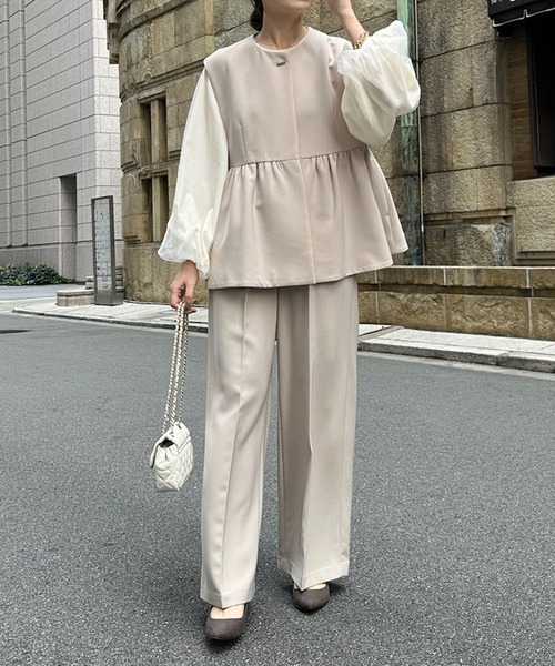 DouDou（ドゥドゥ）の「【オケージョン対応】【WEB限定】ダブルクロスワイドパンツ（その他パンツ・レディース・ブラック/ライトベージュ・36/38）」の11枚目の写真