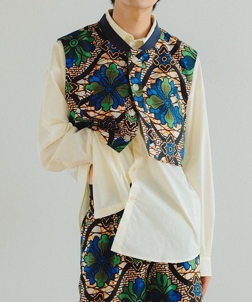 moyan ecri(モヤン エクリ)の「<moyan ecri>長袖シャツ×アフリカンファブリック+リバーシブルベストセット(シャツ/ブラウス・メンズ・ライトブルー/ライトベージュ/ネイビー/ライトグレー/ライトイエロー・FREE)」の5枚目の写真