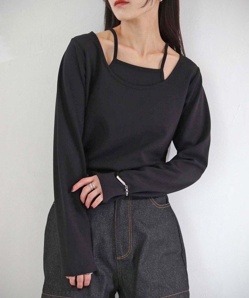 cheriella(シェリエラ)の「【cheriella】WEB限定カットジョーゼットキャミレイヤードトップス WEB LIMITED CUT GEORGETTE CAMI LAYERED TOPS(Tシャツ/カットソー・レディース・ブラウン/ブラック/ホワイト/ブルー・M)」の2枚目の写真