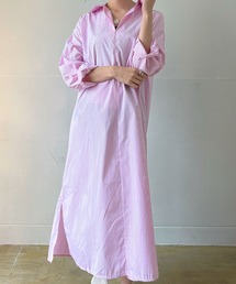 スキッパーストライプマキシシャツワンピース