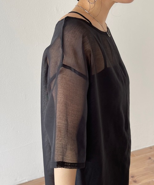 wee9s（ウィークス）の「over size sheer tops / オーバーサイズシアートップス（Tシャツ/カットソー・レディース・ブラック/アイボリー・FREE）」の10枚目の写真