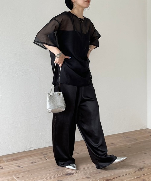 wee9s（ウィークス）の「over size sheer tops / オーバーサイズシアートップス（Tシャツ/カットソー・レディース・ブラック/アイボリー・FREE）」の14枚目の写真