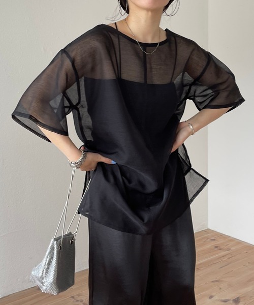 wee9s（ウィークス）の「over size sheer tops / オーバーサイズシアートップス（Tシャツ/カットソー・レディース・ブラック/アイボリー・FREE）」の13枚目の写真