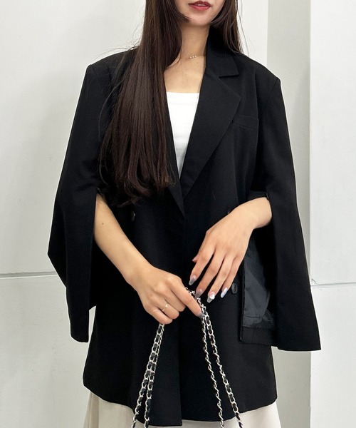 INGNI（イング）の「ミドル丈テーラージャケット(セットアップ対応)（テーラードジャケット・レディース・ネイビー/アイボリー/ブラック/グレー・M）」の2枚目の写真