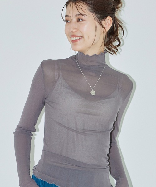 Jayro(ジャイロ)の「ハイネックシアーインナー(Tシャツ/カットソー・レディース・ラベンダー/マスタード/ブラック/チャコールグレー/グリーン/ホワイト系その他2/ピンク系その他/ブルー/ピンク/ネイビー/ホワイト系その他/ブルー系その他5/ライトグリーン・FREE)」の5枚目の写真