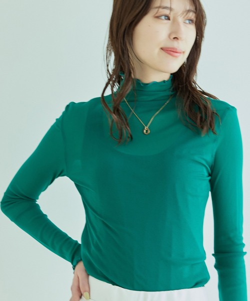 Jayro(ジャイロ)の「ハイネックシアーインナー(Tシャツ/カットソー・レディース・ラベンダー/マスタード/ブラック/チャコールグレー/グリーン/ホワイト系その他2/ピンク系その他/ブルー/ピンク/ネイビー/ホワイト系その他/ブルー系その他5/ライトグリーン・FREE)」の6枚目の写真
