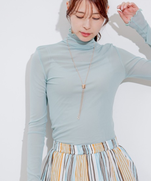 Jayro(ジャイロ)の「ハイネックシアーインナー(Tシャツ/カットソー・レディース・ラベンダー/マスタード/ブラック/チャコールグレー/グリーン/ホワイト系その他2/ピンク系その他/ブルー/ピンク/ネイビー/ホワイト系その他/ブルー系その他5/ライトグリーン・FREE)」の7枚目の写真