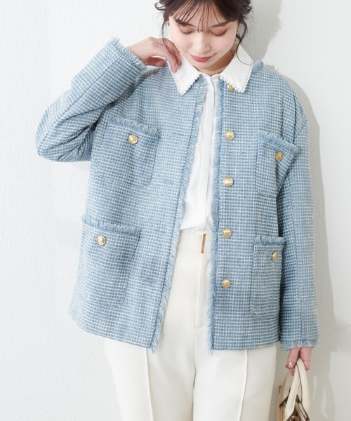 natural couture（ナチュラルクチュール）の「ツイードジャケット（テーラードジャケット・レディース・アイボリー/その他1/その他2/その他3・FREE）」の4枚目の写真