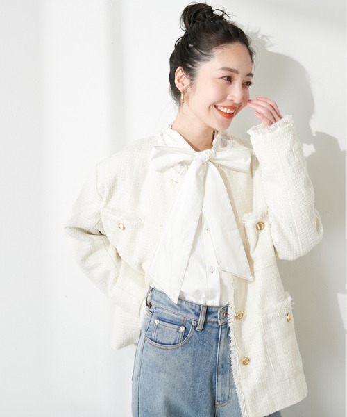 natural couture（ナチュラルクチュール）の「ツイードジャケット（テーラードジャケット・レディース・アイボリー/その他1/その他2/その他3・FREE）」の6枚目の写真