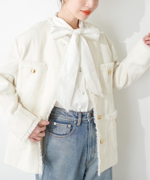 natural couture（ナチュラルクチュール）の「ツイードジャケット（テーラードジャケット・レディース・アイボリー/その他1/その他2/その他3・FREE）」の5枚目の写真