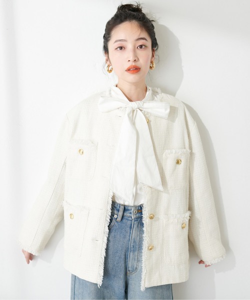 natural couture（ナチュラルクチュール）の「ツイードジャケット（テーラードジャケット・レディース・アイボリー/その他1/その他2/その他3・FREE）」の7枚目の写真