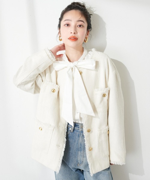 natural couture（ナチュラルクチュール）の「ツイードジャケット（テーラードジャケット・レディース・アイボリー/その他1/その他2/その他3・FREE）」の8枚目の写真
