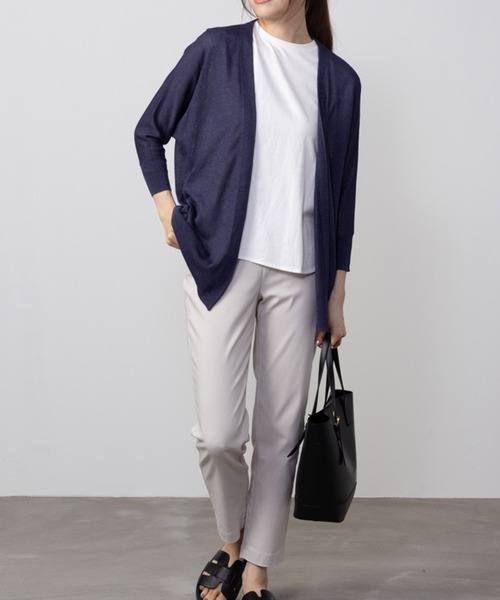 HusHusH(ハッシュアッシュ)の「HusHusH ハッシュアッシュ リネンライク着流しカーディガン(カーディガン/ボレロ・レディース・イエロー系その他/ネイビー/ホワイト・M/L/S)」の5枚目の写真