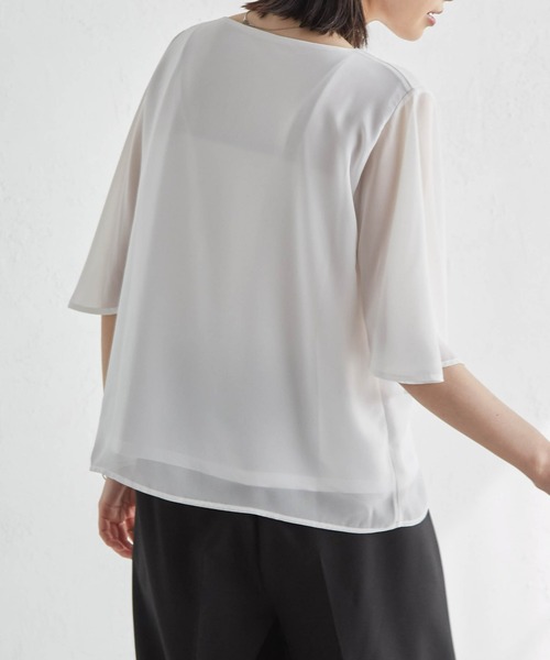 RANAN（ラナン）の「[接触冷感]フレア袖シフォンブラウス（シャツ/ブラウス・レディース・モカ/ベージュ/ブラック系1/ベージュ系/ダークブルー/ブラック/オフホワイト・L/LL/M/3L）」の8枚目の写真