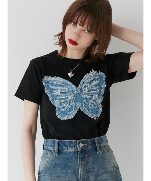 jouetie（ジュエティ）の「【ZOZOTOWN限定】バタフライドッキング Tシャツ（Tシャツ/カットソー・レディース・ピンク/ブラック/オフホワイト・MEDIUM）」の5枚目の写真