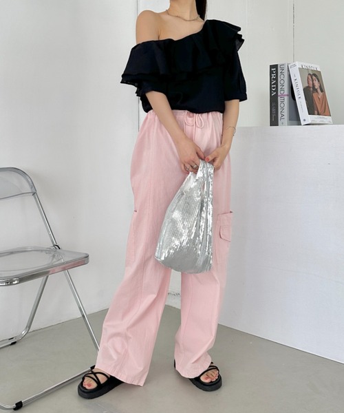 セール】フリルワンショルダー半袖シャツブラウス（シャツ/ブラウス