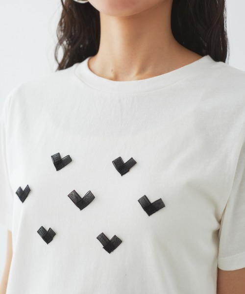 VIS（ビス）の「ハート＆リボンモチーフアソートTシャツ（Tシャツ/カットソー・レディース・スミクロ/ライトグレー/ホワイト・FREE）」の19枚目の写真