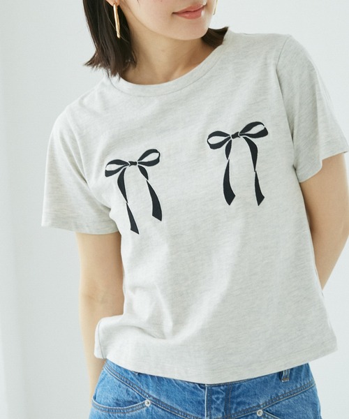 VIS（ビス）の「ハート＆リボンモチーフアソートTシャツ（Tシャツ/カットソー・レディース・スミクロ/ライトグレー/ホワイト・FREE）」の8枚目の写真