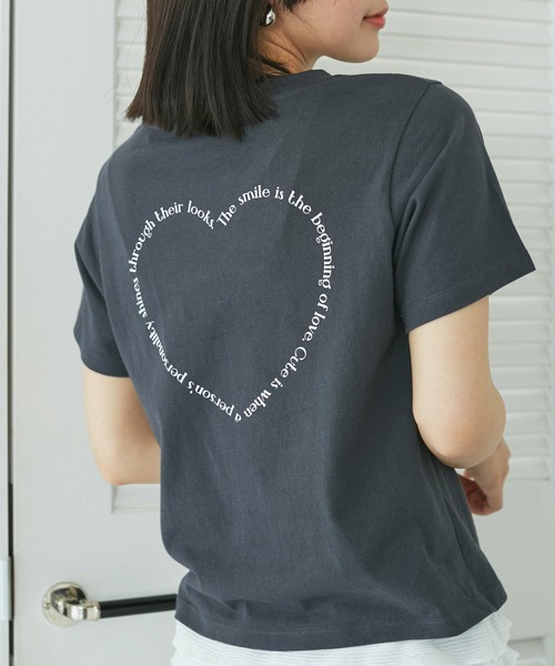 VIS（ビス）の「ハート＆リボンモチーフアソートTシャツ（Tシャツ/カットソー・レディース・スミクロ/ライトグレー/ホワイト・FREE）」の6枚目の写真