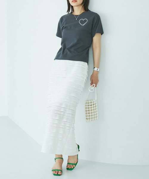 VIS（ビス）の「ハート＆リボンモチーフアソートTシャツ（Tシャツ/カットソー・レディース・スミクロ/ライトグレー/ホワイト・FREE）」の7枚目の写真