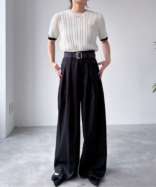 EPIMI E'PIMMY（エピミエピミー）の「【ハンドウォッシャブル】配色ケーブルショートプルオーバー（ニット/セーター・レディース・オフホワイト/グレー/チャコールグレー/ネイビー・MEDIUM）」の8枚目の写真