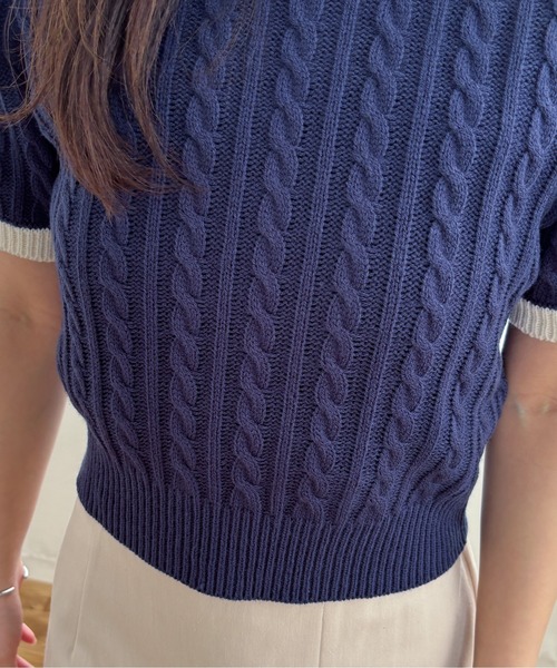 EPIMI E'PIMMY（エピミエピミー）の「【ハンドウォッシャブル】配色ケーブルショートプルオーバー（ニット/セーター・レディース・オフホワイト/グレー/チャコールグレー/ネイビー・MEDIUM）」の13枚目の写真