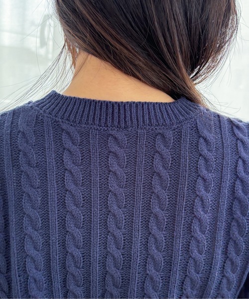 EPIMI E'PIMMY（エピミエピミー）の「【ハンドウォッシャブル】配色ケーブルショートプルオーバー（ニット/セーター・レディース・オフホワイト/グレー/チャコールグレー/ネイビー・MEDIUM）」の15枚目の写真