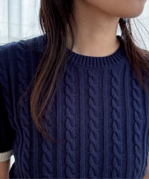 EPIMI E'PIMMY（エピミエピミー）の「【ハンドウォッシャブル】配色ケーブルショートプルオーバー（ニット/セーター・レディース・オフホワイト/グレー/チャコールグレー/ネイビー・MEDIUM）」の16枚目の写真