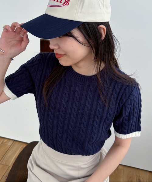 EPIMI E'PIMMY（エピミエピミー）の「【ハンドウォッシャブル】配色ケーブルショートプルオーバー（ニット/セーター・レディース・オフホワイト/グレー/チャコールグレー/ネイビー・MEDIUM）」の19枚目の写真