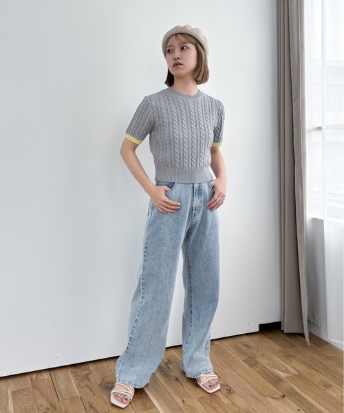 EPIMI E'PIMMY（エピミエピミー）の「【ハンドウォッシャブル】配色ケーブルショートプルオーバー（ニット/セーター・レディース・オフホワイト/グレー/チャコールグレー/ネイビー・MEDIUM）」の12枚目の写真