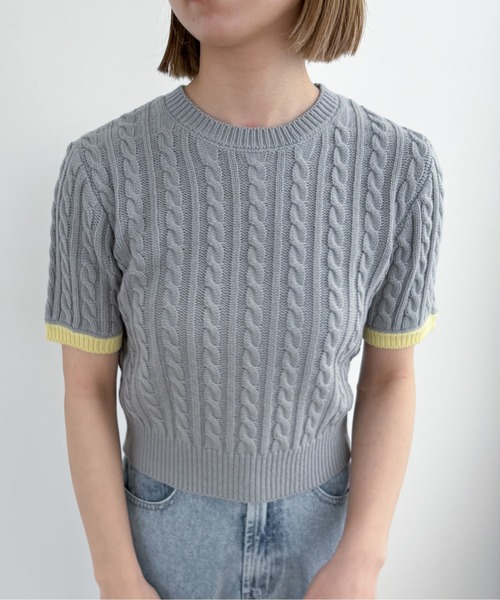 EPIMI E'PIMMY（エピミエピミー）の「【ハンドウォッシャブル】配色ケーブルショートプルオーバー（ニット/セーター・レディース・オフホワイト/グレー/チャコールグレー/ネイビー・MEDIUM）」の10枚目の写真