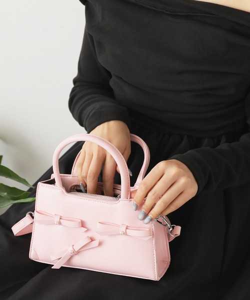 セール】Fake Leather Ribbon Mini Bag / フェイクレザーリボン