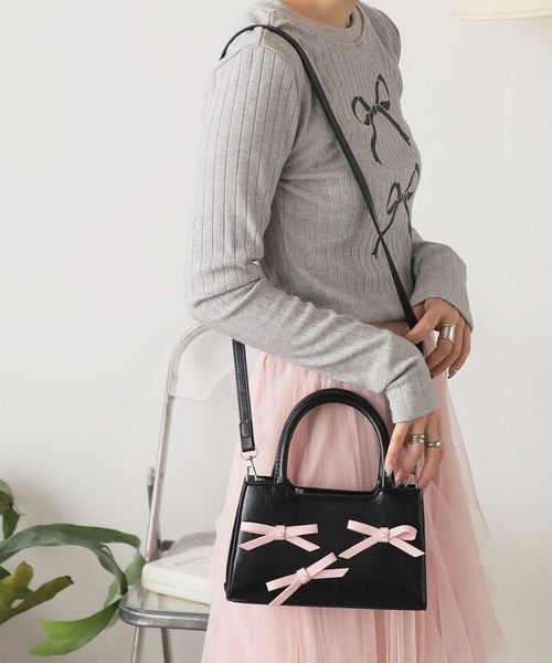 特価/完売前に【SISTER JANE】Dallas リボン ミニバッグ セール】Fake Leather Ribbon Mini Bag / フェイクレザーリボン