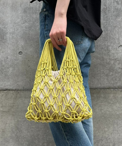 CIAOPANIC TYPY(チャオパニックティピー)の「【手編み】マクラメ巾着付きBAG(トートバッグ・レディース・サックスブルー/イエロー/ブラック/オフホワイト・ONE SIZE)」の8枚目の写真