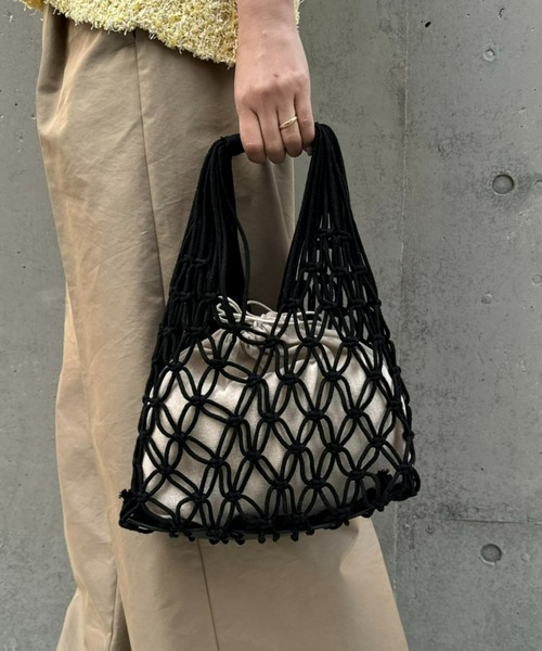 CIAOPANIC TYPY(チャオパニックティピー)の「【手編み】マクラメ巾着付きBAG(トートバッグ・レディース・サックスブルー/イエロー/ブラック/オフホワイト・ONE SIZE)」の6枚目の写真