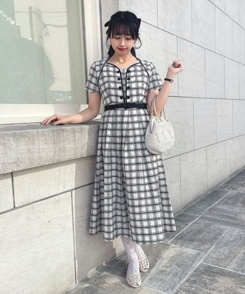 極美品 AULA AILA フェイクレザー チェックロングワンピースSIZE 0 osharewalker ロングワンピース ノースリーブ レディース